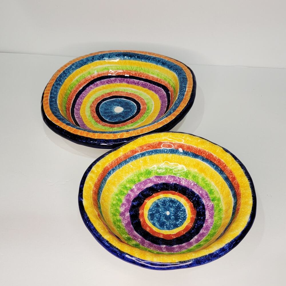 Vintage G. Venzo Italian Pottery Rainbow Asymmetrical Bowls 8½ & 7" Nesting (2) - Picture 5 of 12